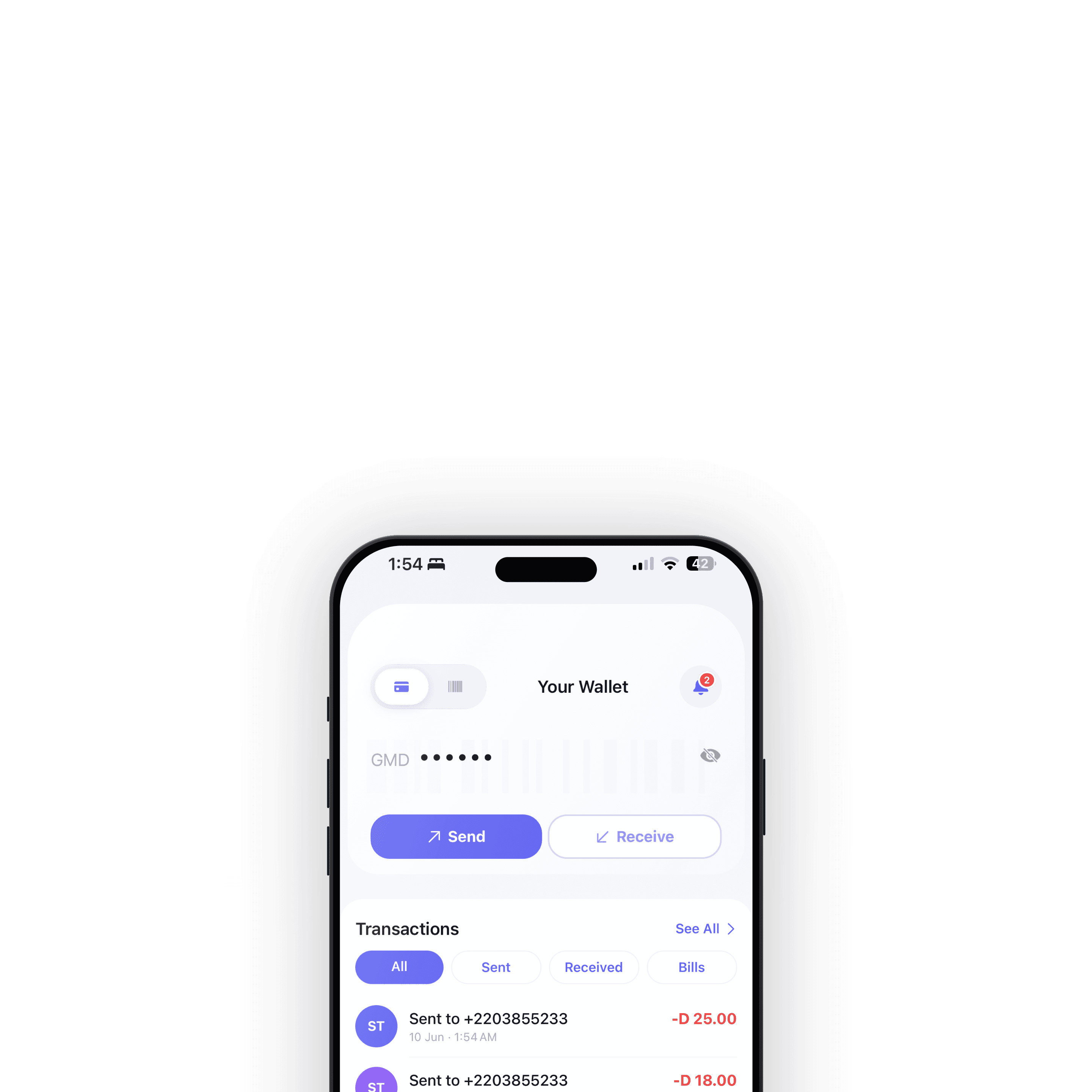 LeighPay wallet home screen with balance hidden
