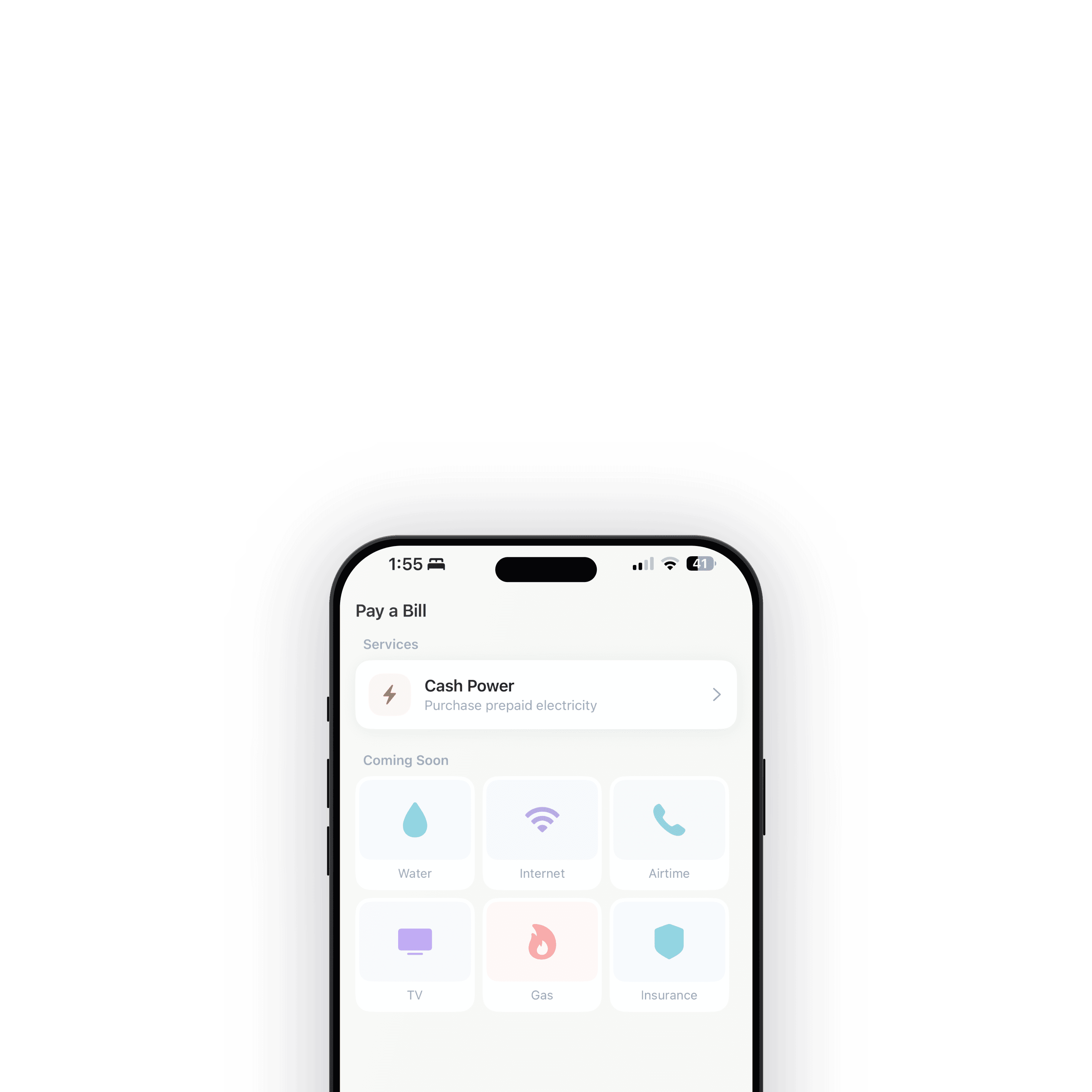LeighPay bill payment screen with Cash Power prepaid electricity
